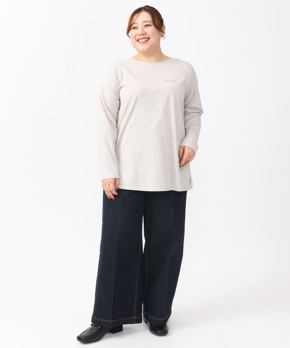 OLKAA28059 eur3(エウルキューブ) 【大きいサイズ】コットンロゴ長袖Tシャツ グレージュ(89)