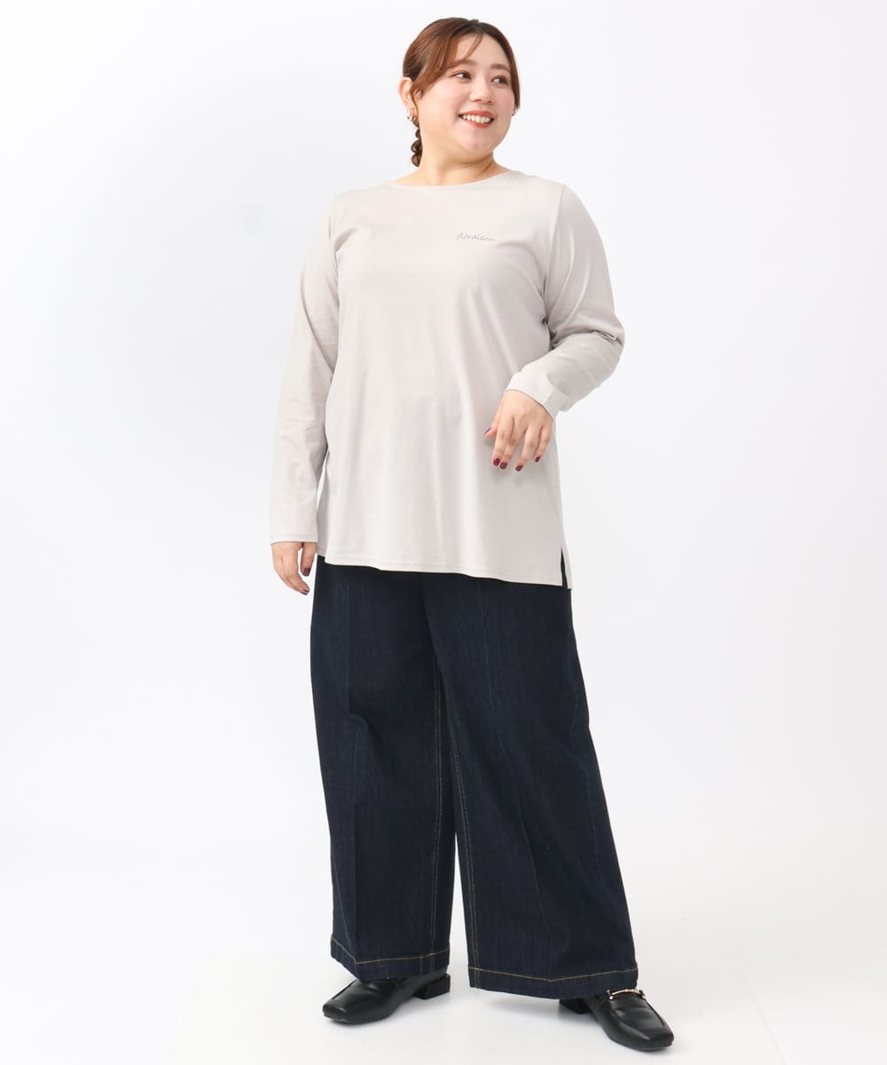 OLKAA28059 eur3(エウルキューブ) 【大きいサイズ】コットンロゴ長袖Tシャツ グレージュ(89)