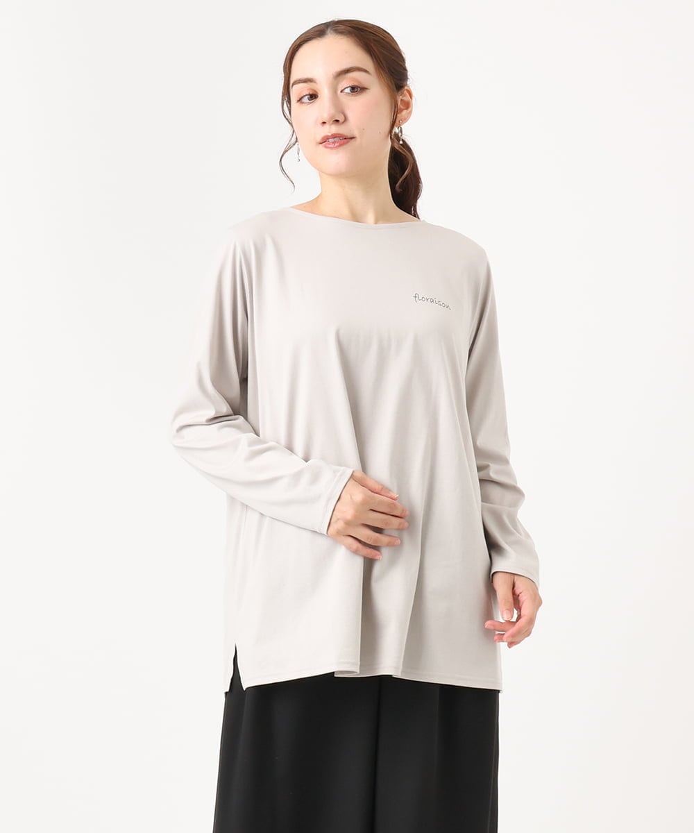 OLKAA28059 eur3(エウルキューブ) 【大きいサイズ】コットンロゴ長袖Tシャツ グレージュ(89)
