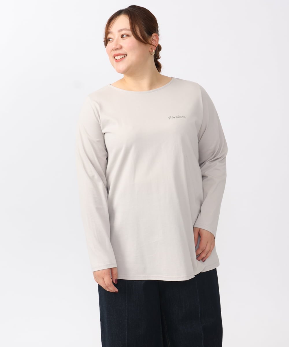 OLKAA28059 eur3(エウルキューブ) 【大きいサイズ】コットンロゴ長袖Tシャツ グレージュ(89)