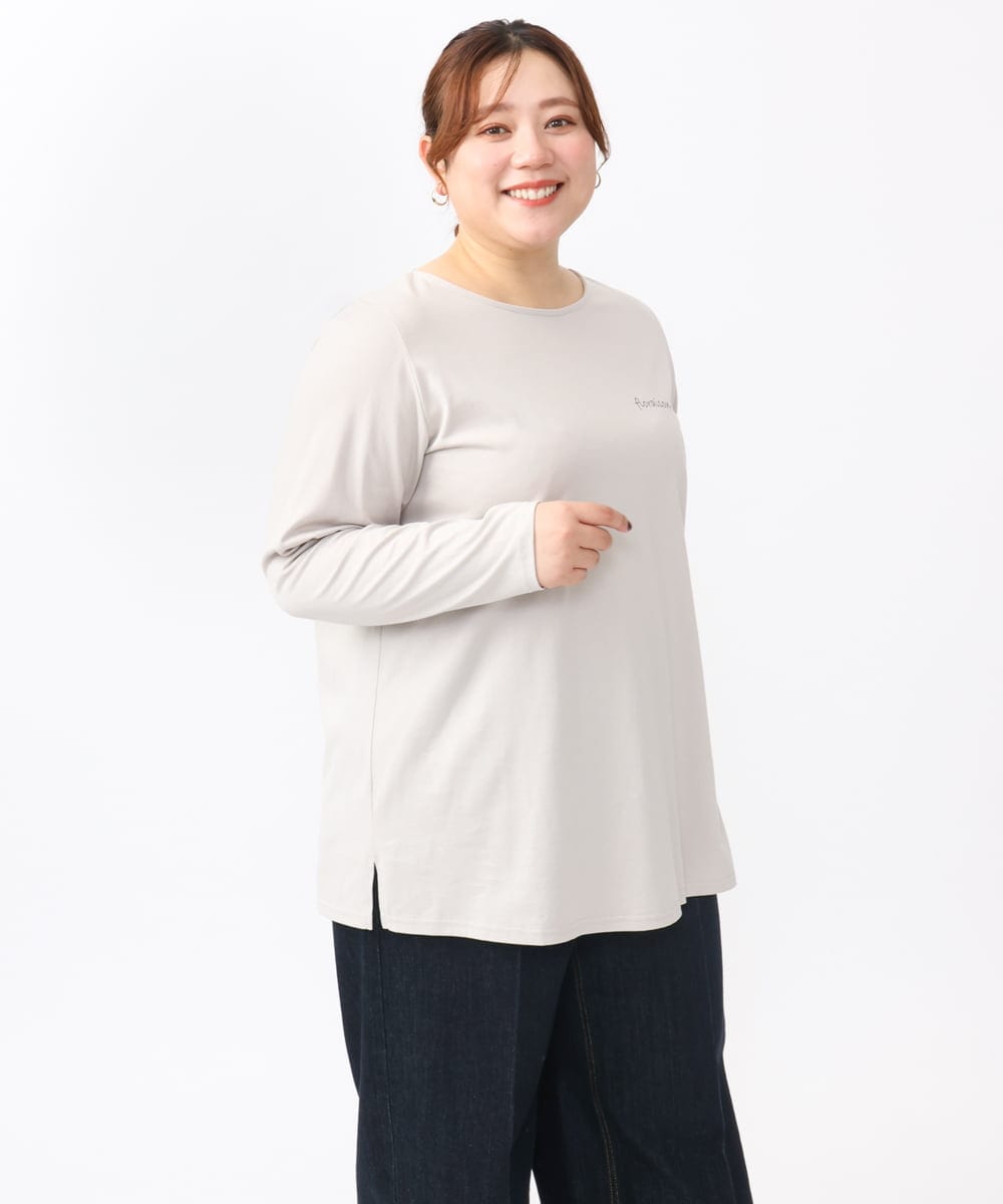 OLKAA28059 eur3(エウルキューブ) 【大きいサイズ】コットンロゴ長袖Tシャツ グレージュ(89)