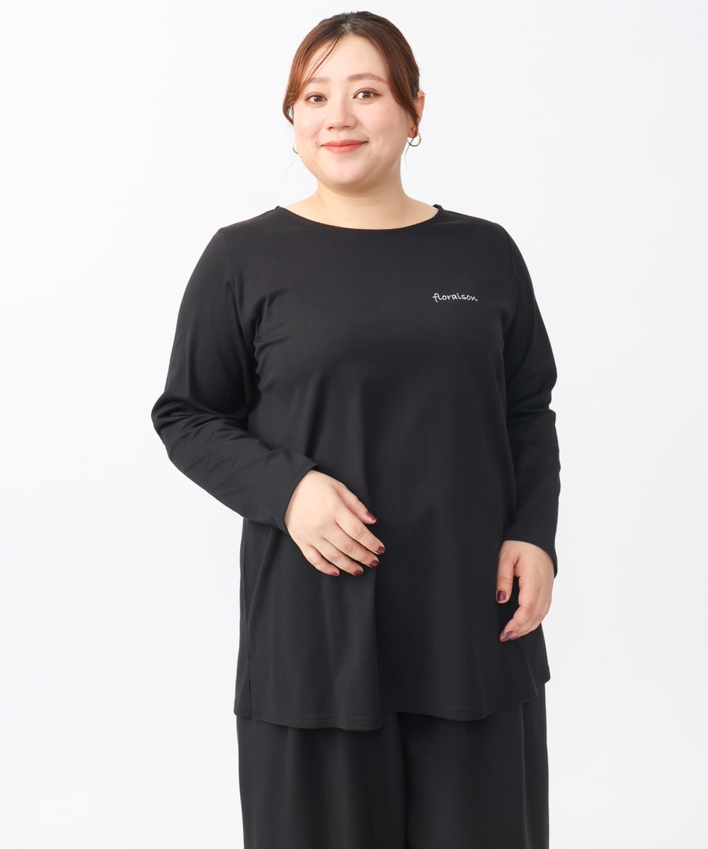 OLKAA28059 eur3(エウルキューブ) 【大きいサイズ】コットンロゴ長袖Tシャツ ブラック(94)