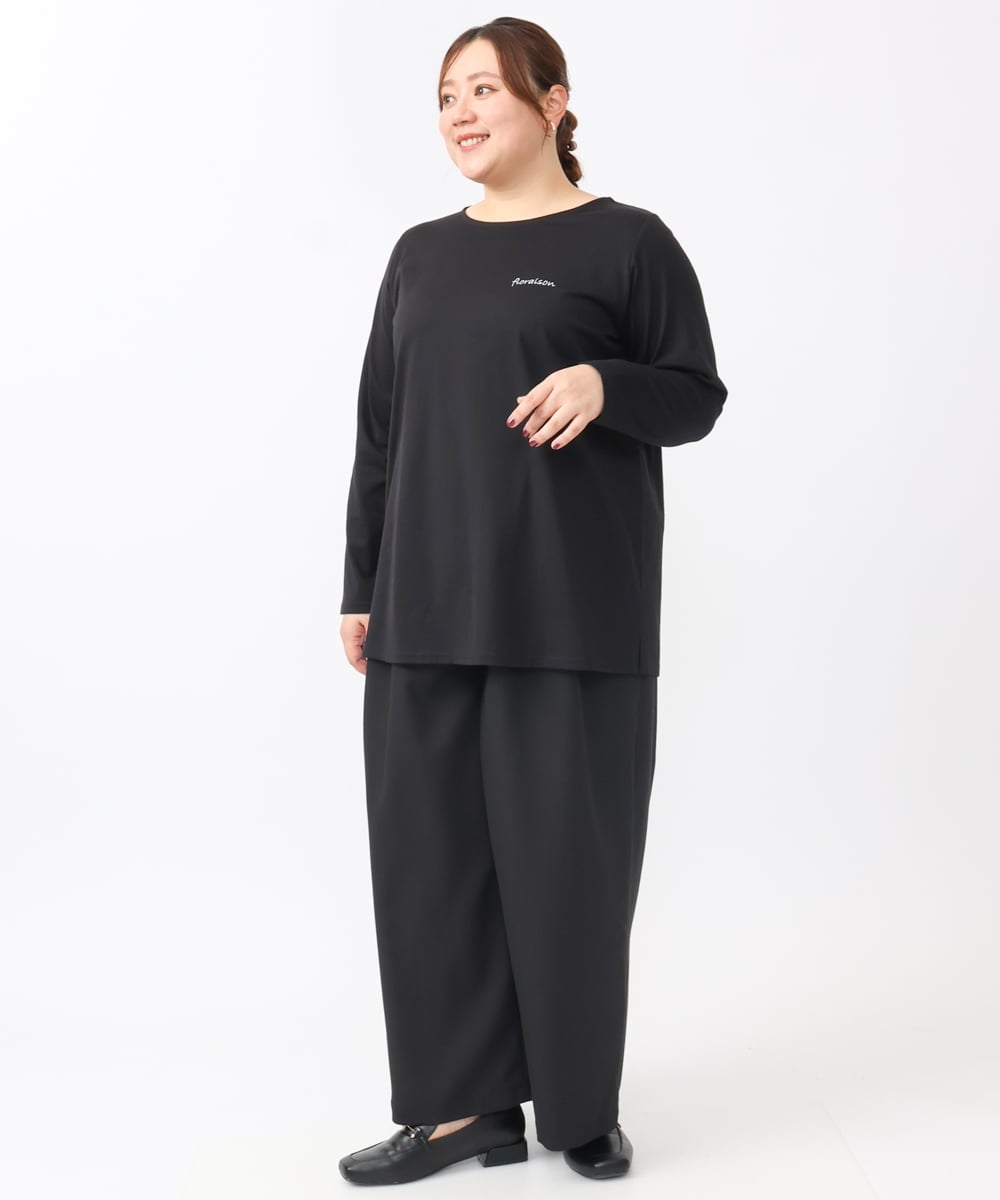 OLKAA28059 eur3(エウルキューブ) 【大きいサイズ】コットンロゴ長袖Tシャツ ブラック(94)