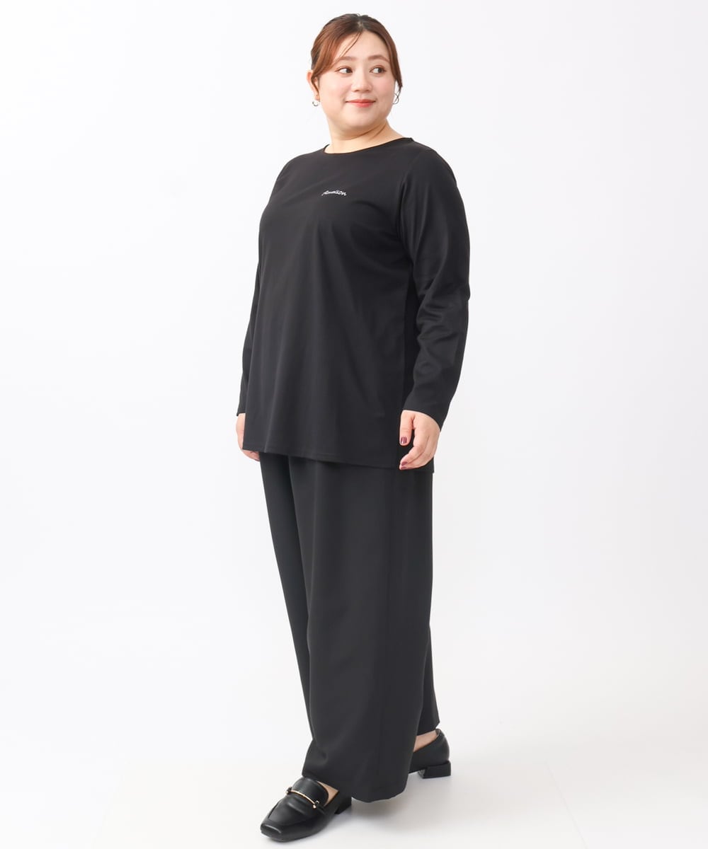 OLKAA28059 eur3(エウルキューブ) 【大きいサイズ】コットンロゴ長袖Tシャツ ブラック(94)