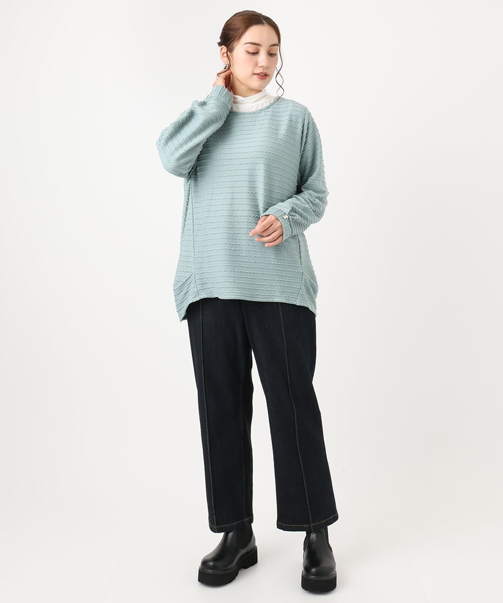 OLKAA29079 eur3(エウルキューブ) 【大きいサイズ】ケーブルジャカードカットソー グリーン(35)