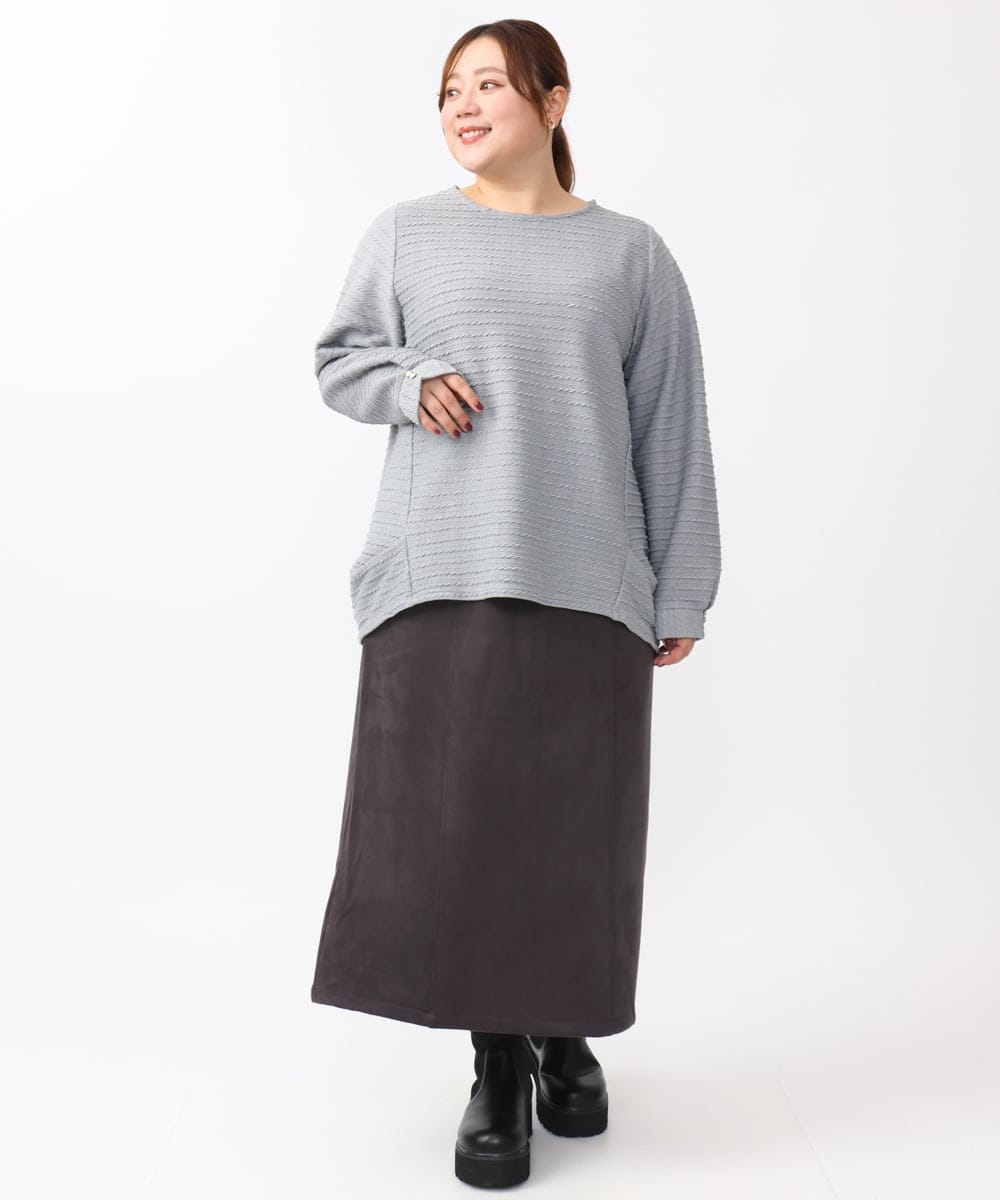 OLKAA29079 eur3(エウルキューブ) 【大きいサイズ】ケーブルジャカードカットソー グレー(92)