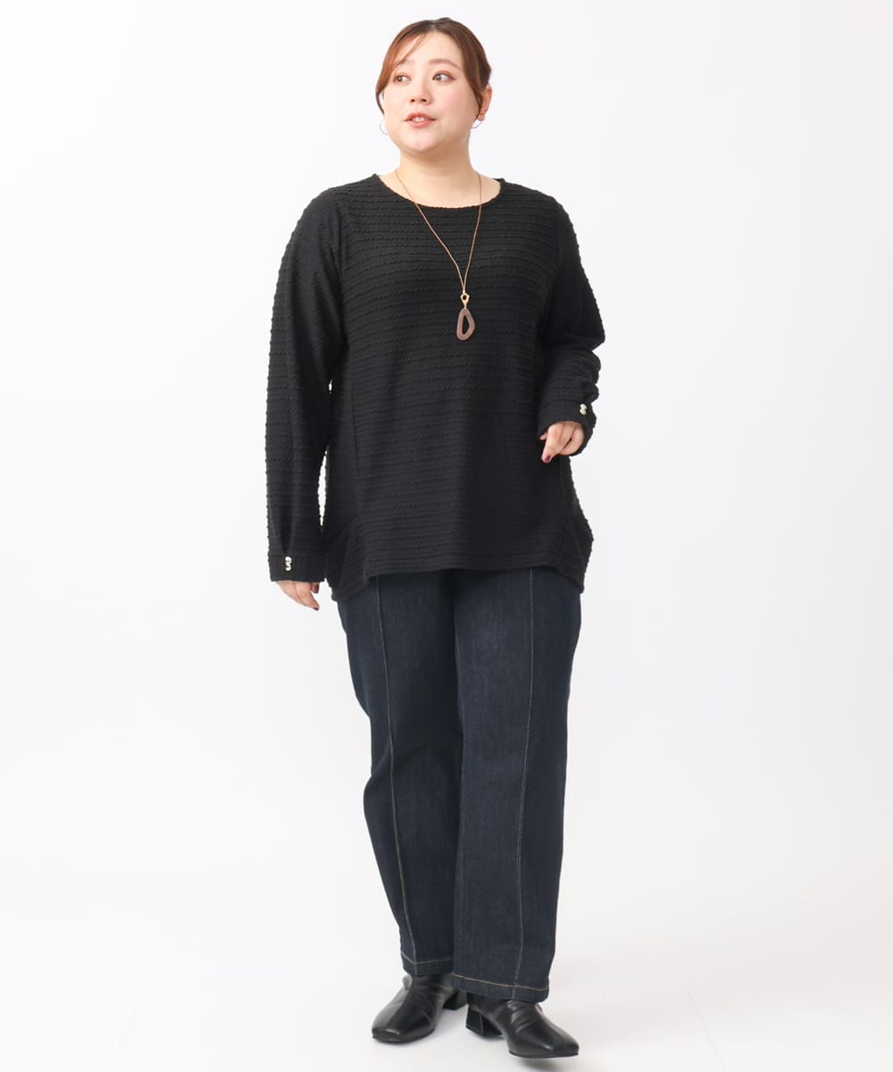 OLKAA29079 eur3(エウルキューブ) 【大きいサイズ】ケーブルジャカードカットソー ブラック(94)