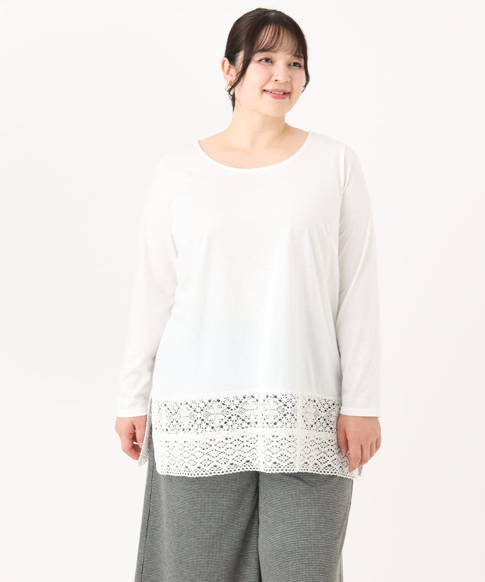 OLKAA38059 eur3(エウルキューブ) 【大きいサイズ】裾レースプルオーバー ホワイト(90)