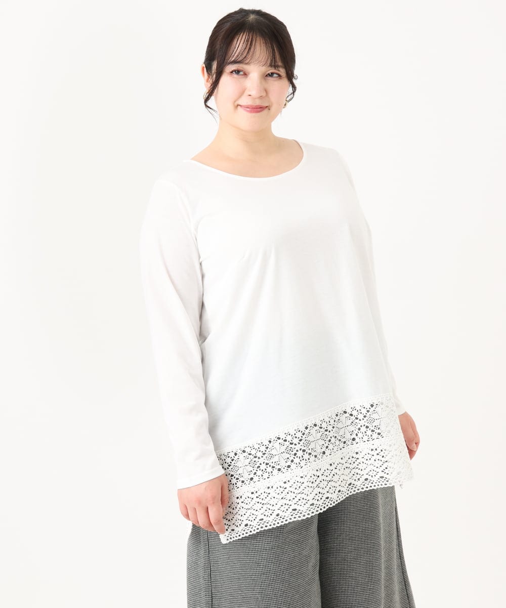 OLKAA38059 eur3(エウルキューブ) 【大きいサイズ】裾レースプルオーバー ホワイト(90)