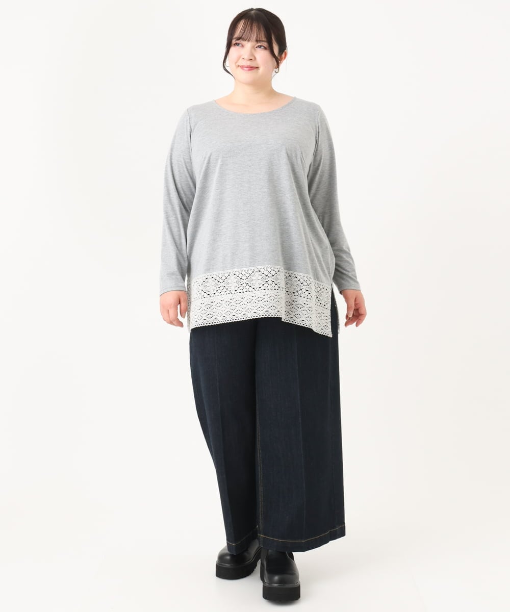 OLKAA38059 eur3(エウルキューブ) 【大きいサイズ】裾レースプルオーバー ライトグレー(91)