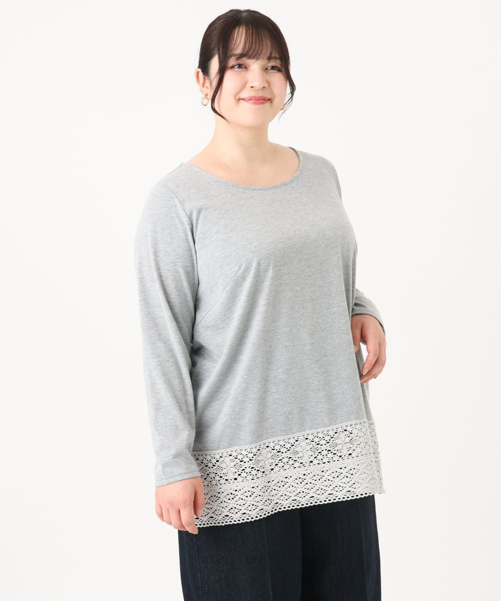 OLKAA38059 eur3(エウルキューブ) 【大きいサイズ】裾レースプルオーバー ライトグレー(91)