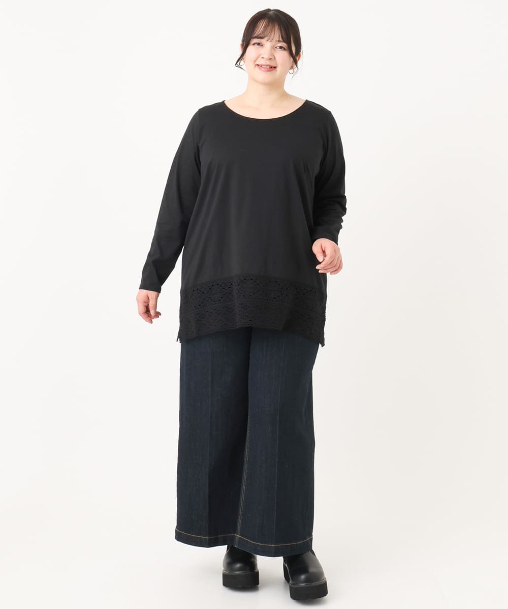 OLKAA38059 eur3(エウルキューブ) 【大きいサイズ】裾レースプルオーバー ブラック(94)
