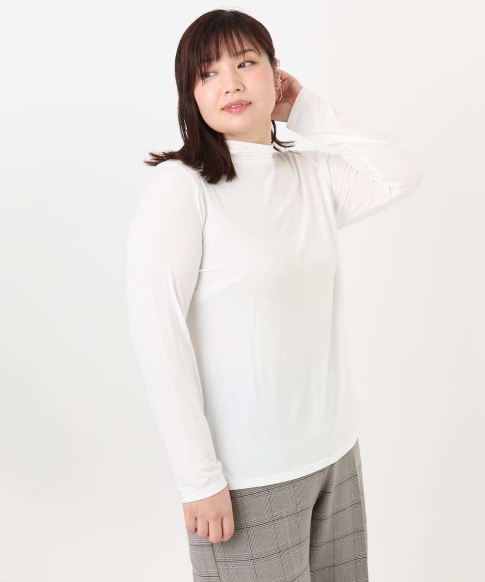 OLKAD09049 eur3(エウルキューブ) 【WEB先行販売】【大きいサイズ】ハイネック長袖カットソー ホワイト(90)