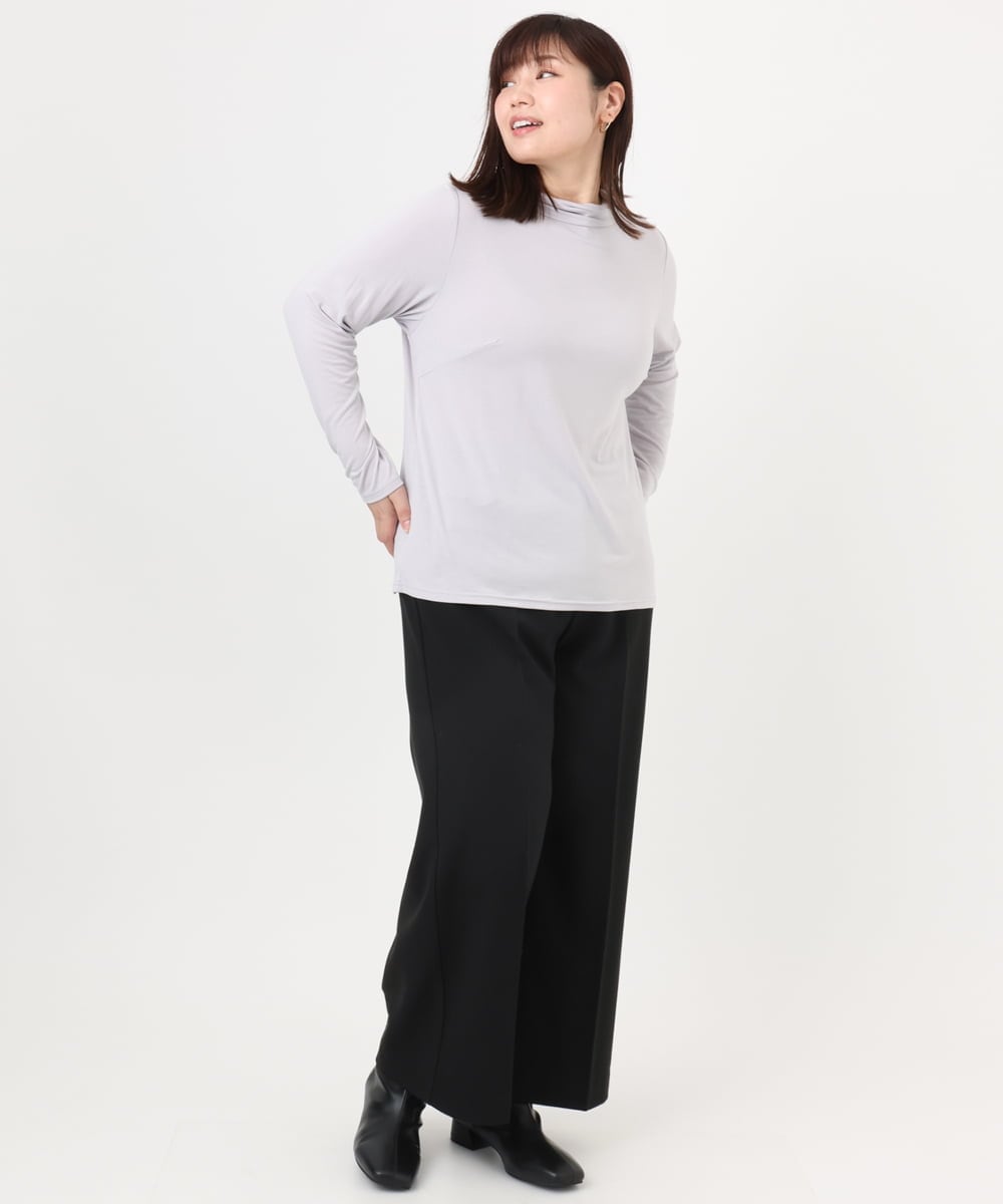 OLKAD09049 eur3(エウルキューブ) 【WEB先行販売】【大きいサイズ】ハイネック長袖カットソー ライトグレー(91)