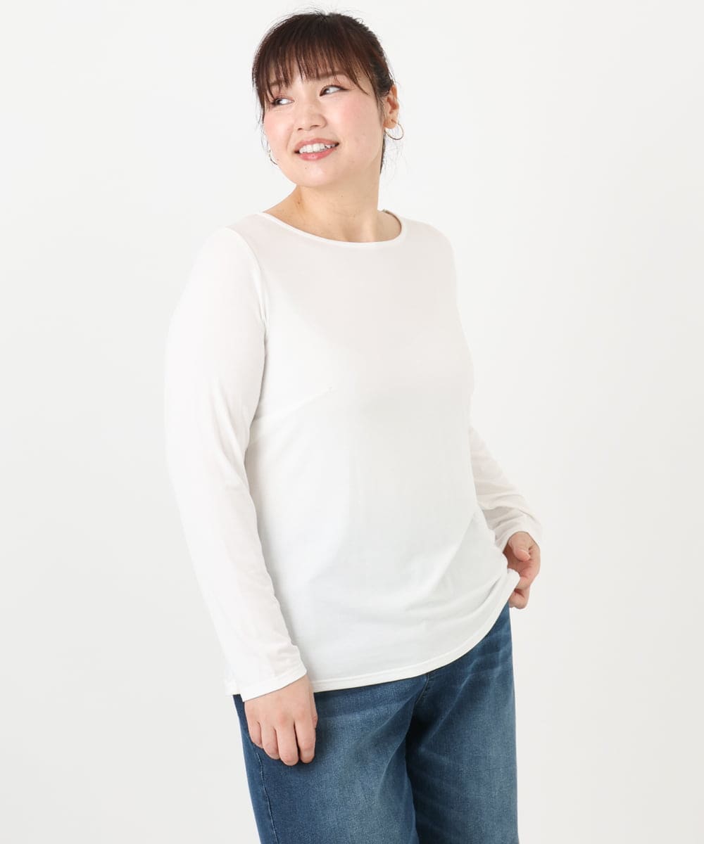 OLKAD17049 eur3(エウルキューブ) 【WEB先行販売】【大きいサイズ】Uネック長袖カットソー ホワイト(90)