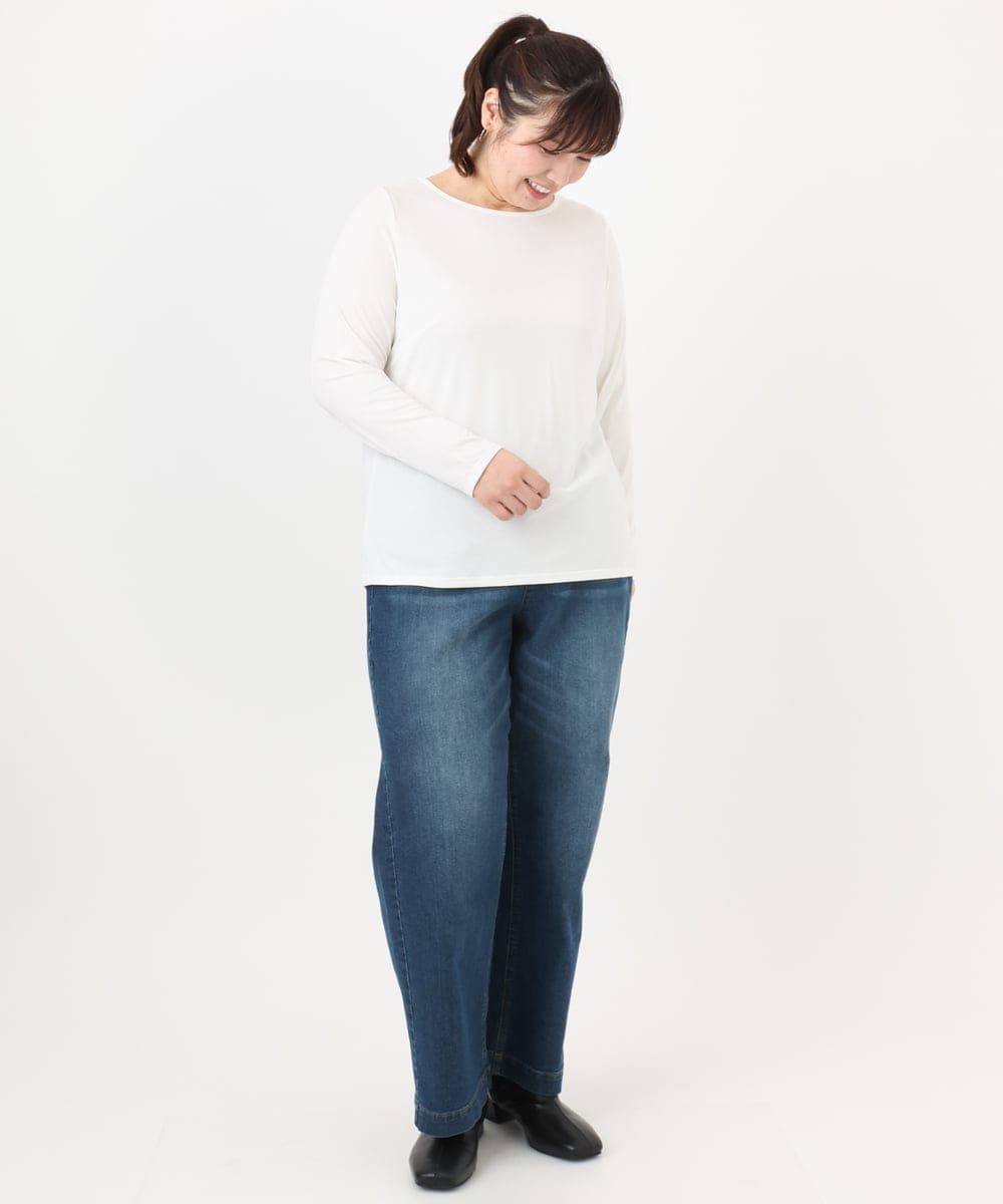 OLKAD17049 eur3(エウルキューブ) 【WEB先行販売】【大きいサイズ】Uネック長袖カットソー ホワイト(90)