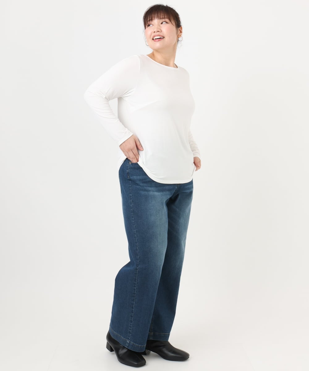 OLKAD17049 eur3(エウルキューブ) 【WEB先行販売】【大きいサイズ】Uネック長袖カットソー ホワイト(90)