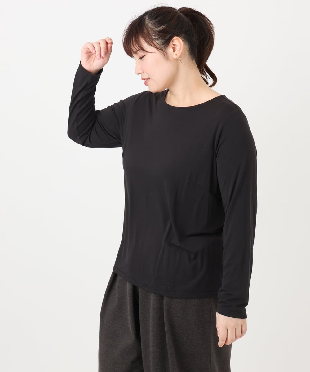 OLKAD17049 eur3(エウルキューブ) 【WEB先行販売】【大きいサイズ】Uネック長袖カットソー ブラック(94)