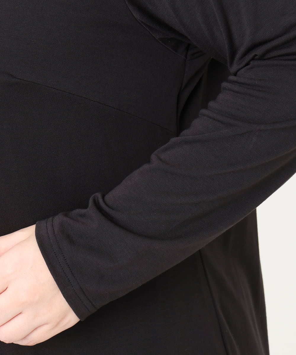 OLKAD17049 eur3(エウルキューブ) 【WEB先行販売】【大きいサイズ】Uネック長袖カットソー ブラック(94)