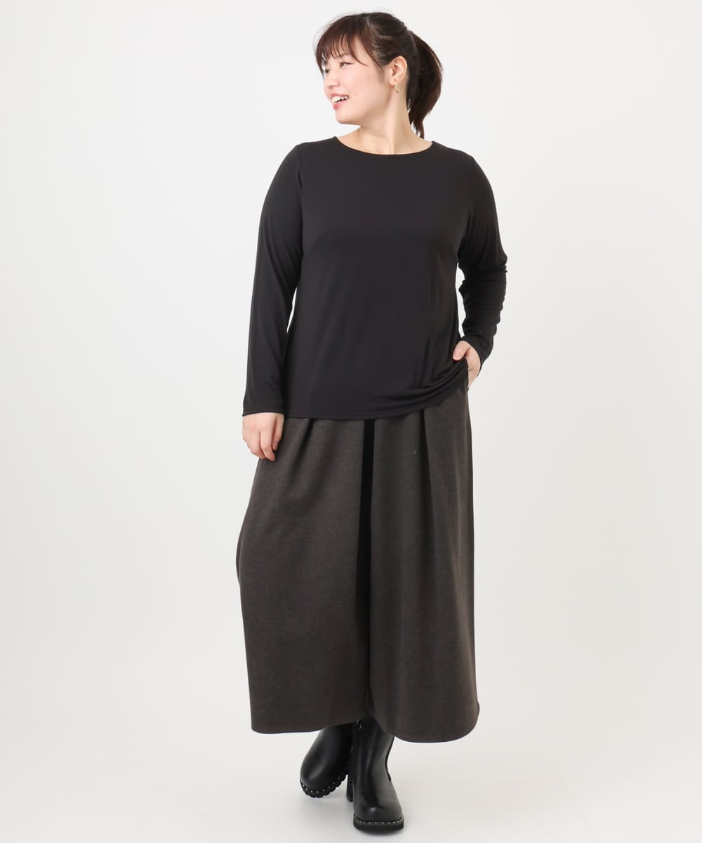 OLKAD17049 eur3(エウルキューブ) 【WEB先行販売】【大きいサイズ】Uネック長袖カットソー ブラック(94)