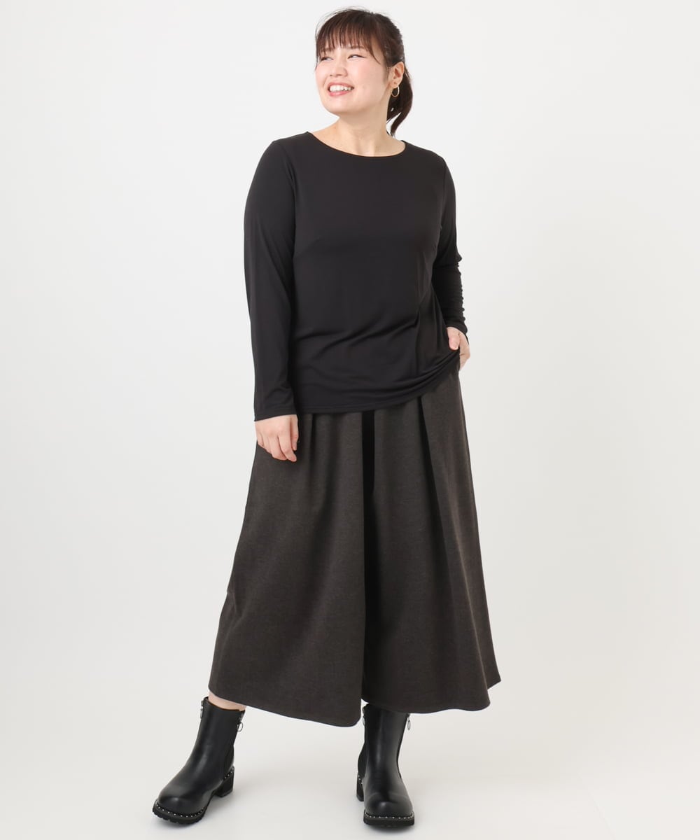 OLKAD17049 eur3(エウルキューブ) 【WEB先行販売】【大きいサイズ】Uネック長袖カットソー ブラック(94)