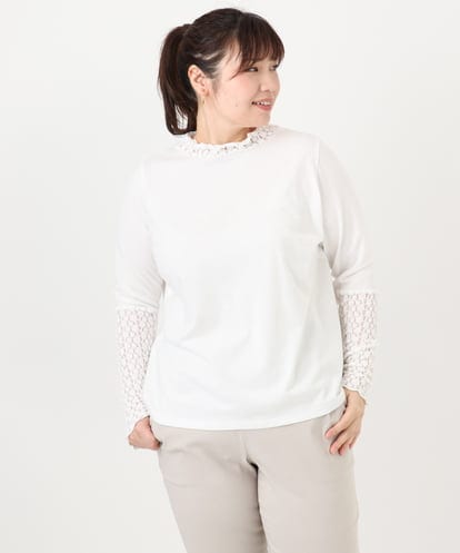 OLKAD18049  【WEB先行販売】【大きいサイズ】ハイネックレースカットソー