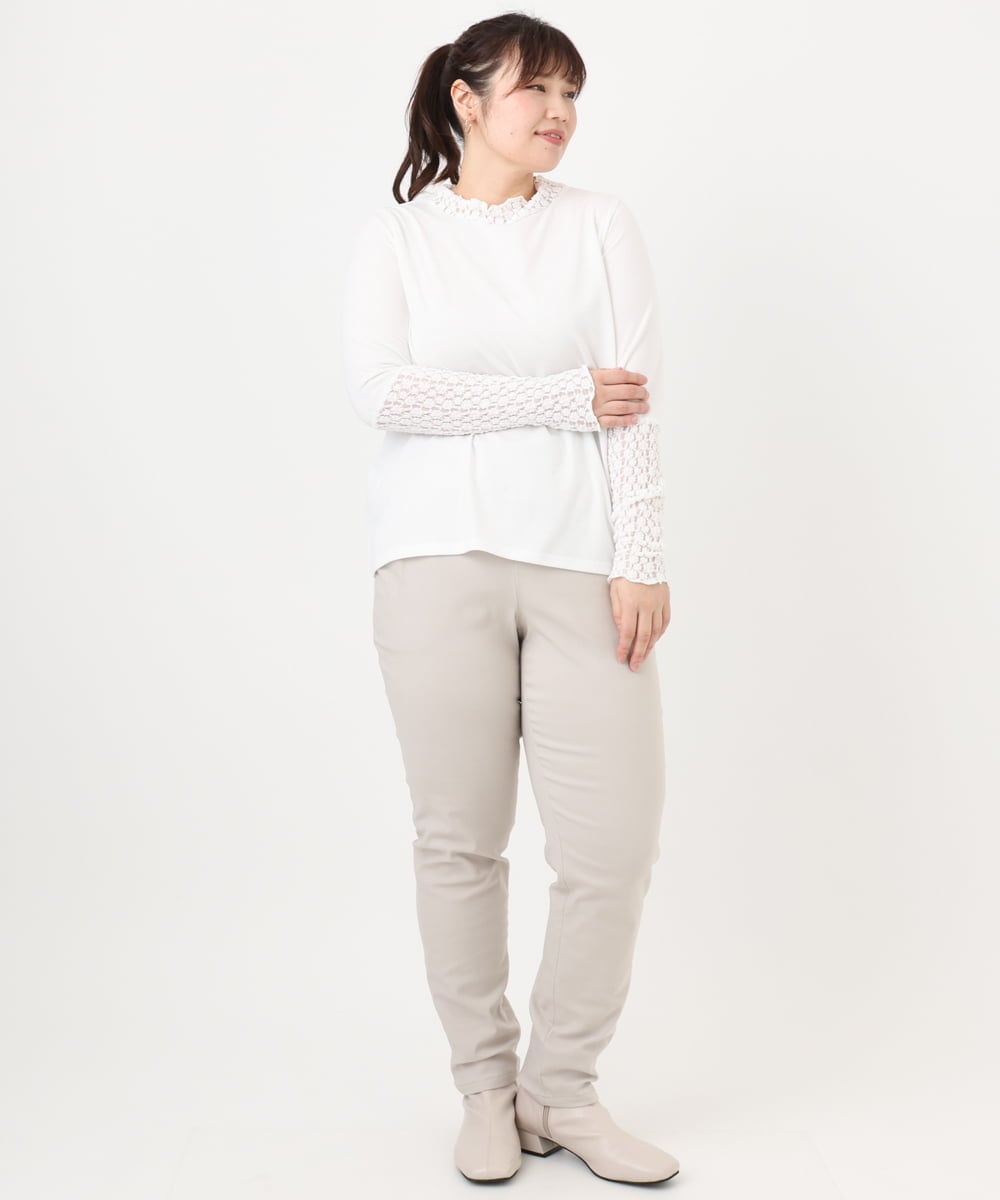 OLKAD18049 eur3(エウルキューブ) 【WEB先行販売】【大きいサイズ】ハイネックレースカットソー ホワイト(90)