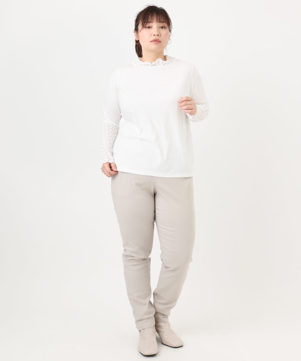 OLKAD18049 eur3(エウルキューブ) 【WEB先行販売】【大きいサイズ】ハイネックレースカットソー ホワイト(90)