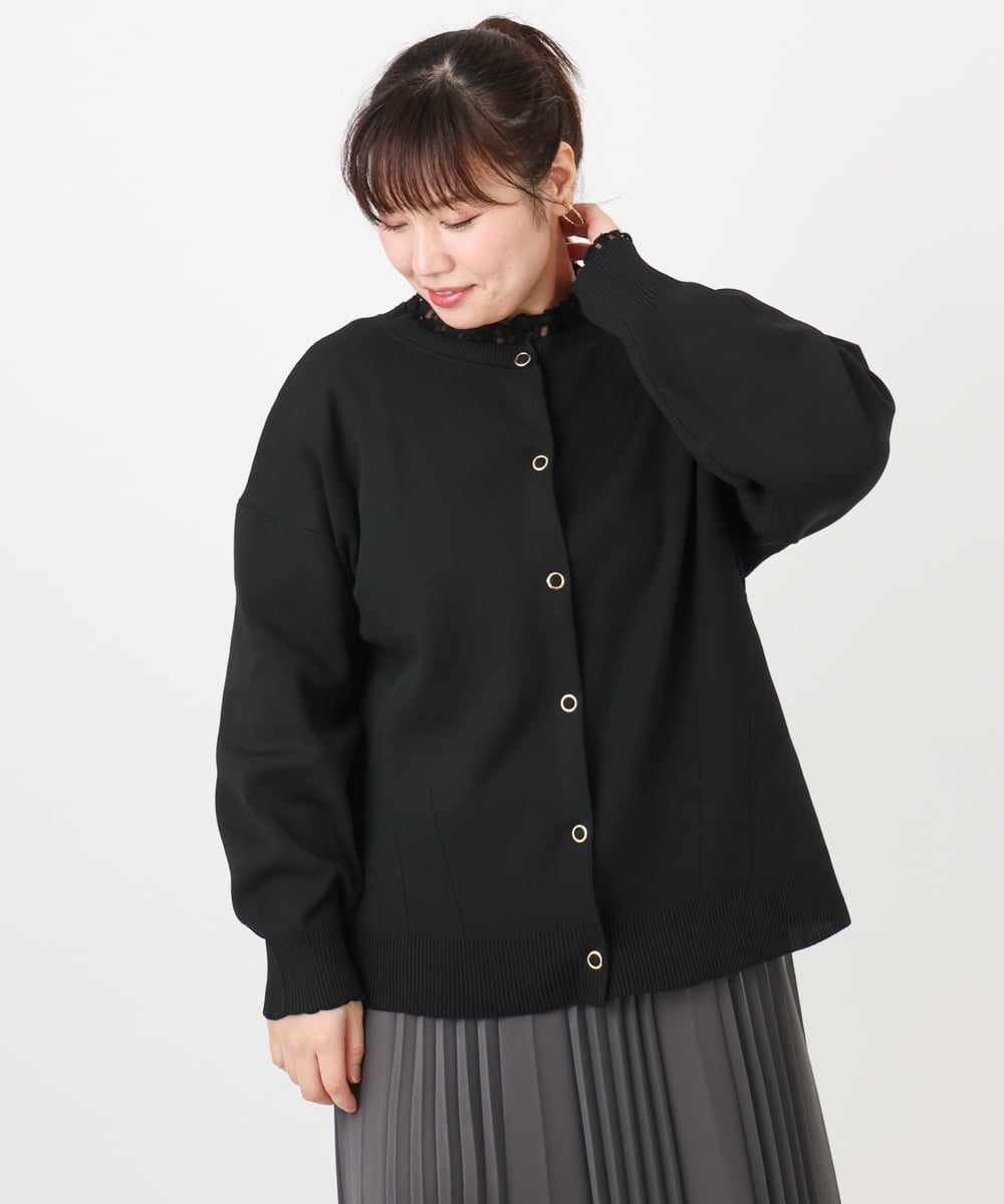 OLKAD18049 eur3(エウルキューブ) 【WEB先行販売】【大きいサイズ】ハイネックレースカットソー ブラック(94)