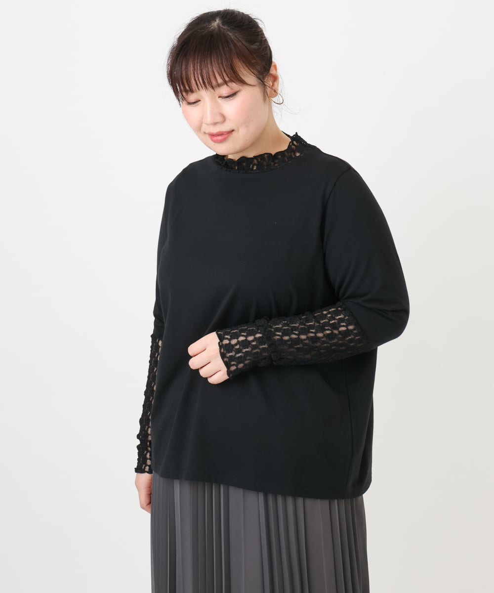 OLKAD18049 eur3(エウルキューブ) 【WEB先行販売】【大きいサイズ】ハイネックレースカットソー ブラック(94)