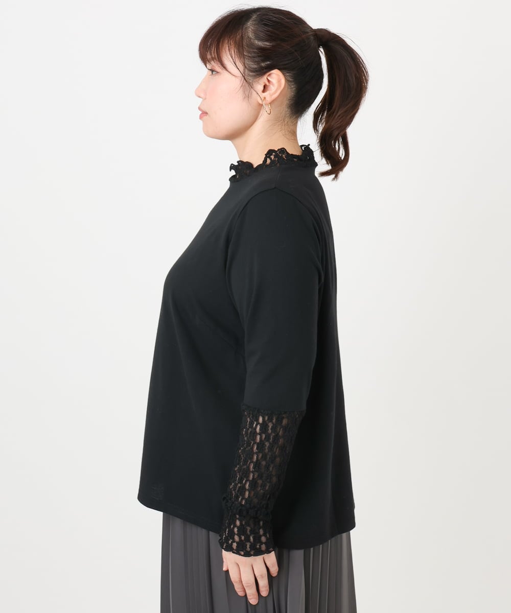 OLKAD18049 eur3(エウルキューブ) 【WEB先行販売】【大きいサイズ】ハイネックレースカットソー ブラック(94)