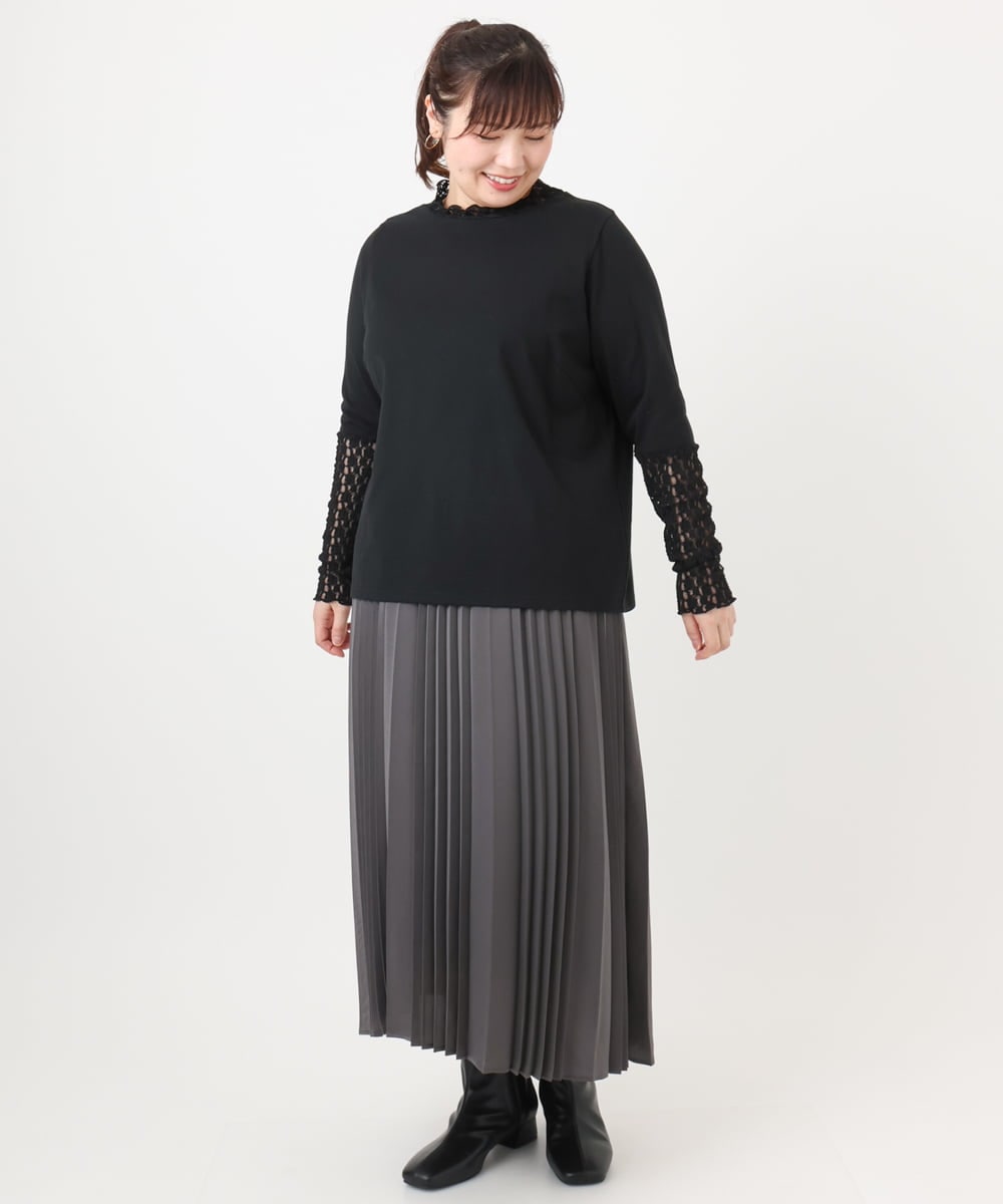 OLKAD18049 eur3(エウルキューブ) 【WEB先行販売】【大きいサイズ】ハイネックレースカットソー ブラック(94)