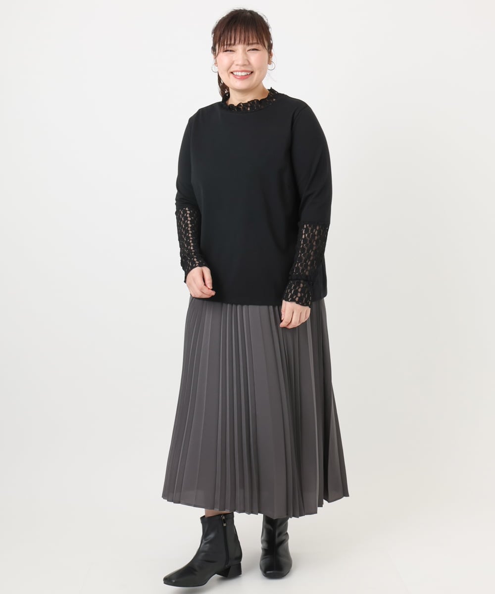 OLKAD18049 eur3(エウルキューブ) 【WEB先行販売】【大きいサイズ】ハイネックレースカットソー ブラック(94)