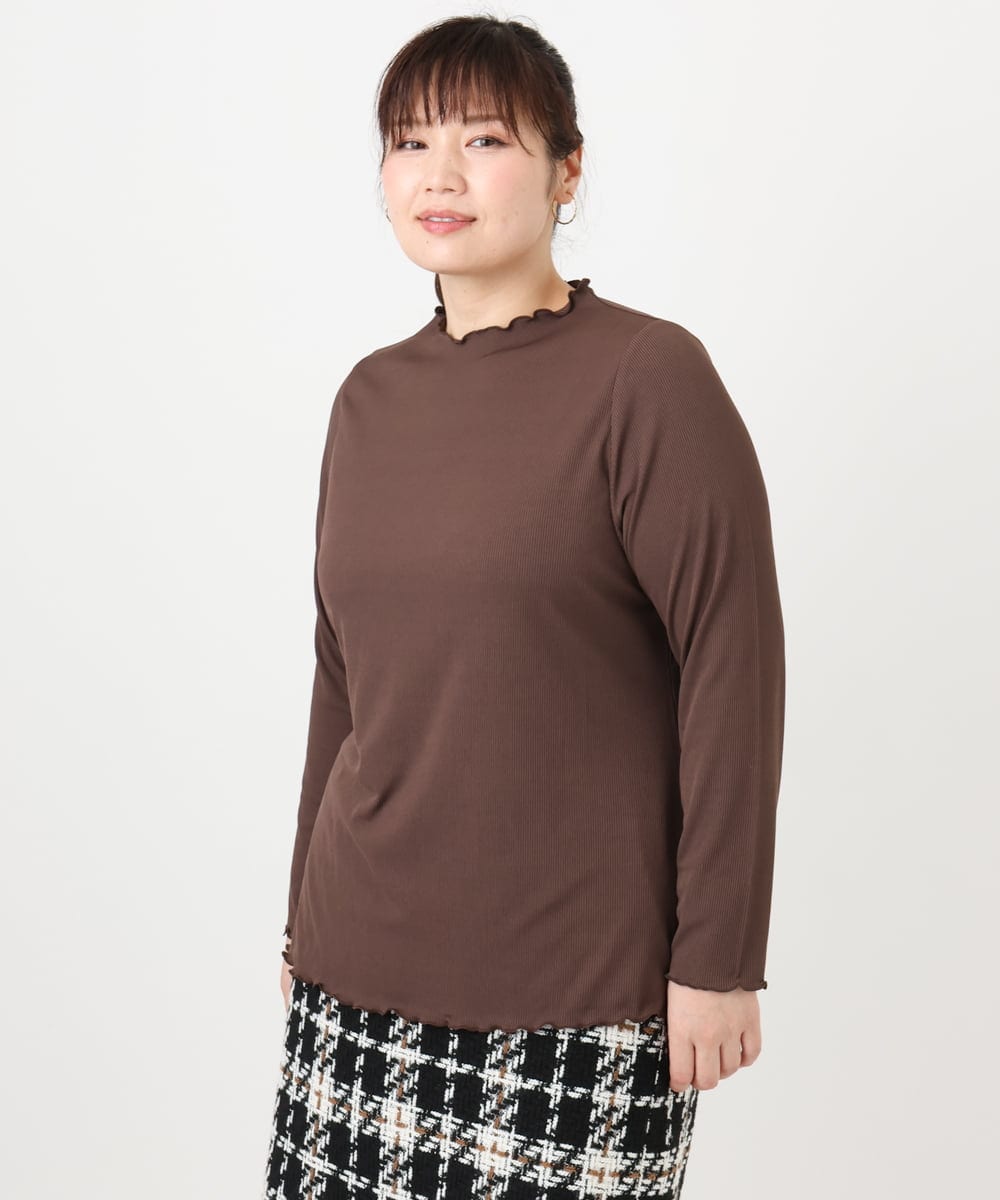 OLKAD20059 eur3(エウルキューブ) 【大きいサイズ】メローリブカットソ ダークブラウン(87)