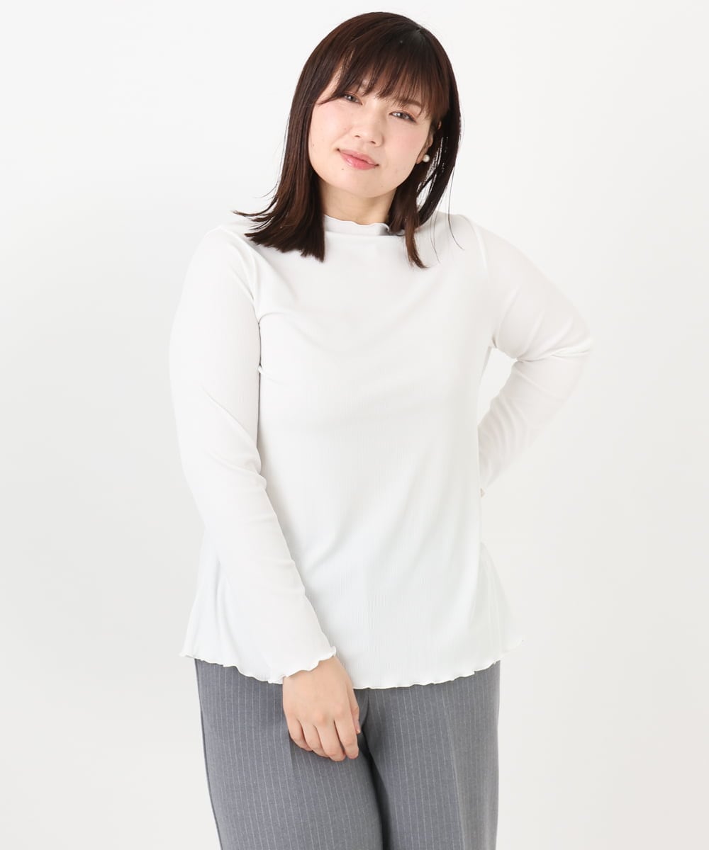 OLKAD20059 eur3(エウルキューブ) 【大きいサイズ】メローリブカットソ ホワイト(90)