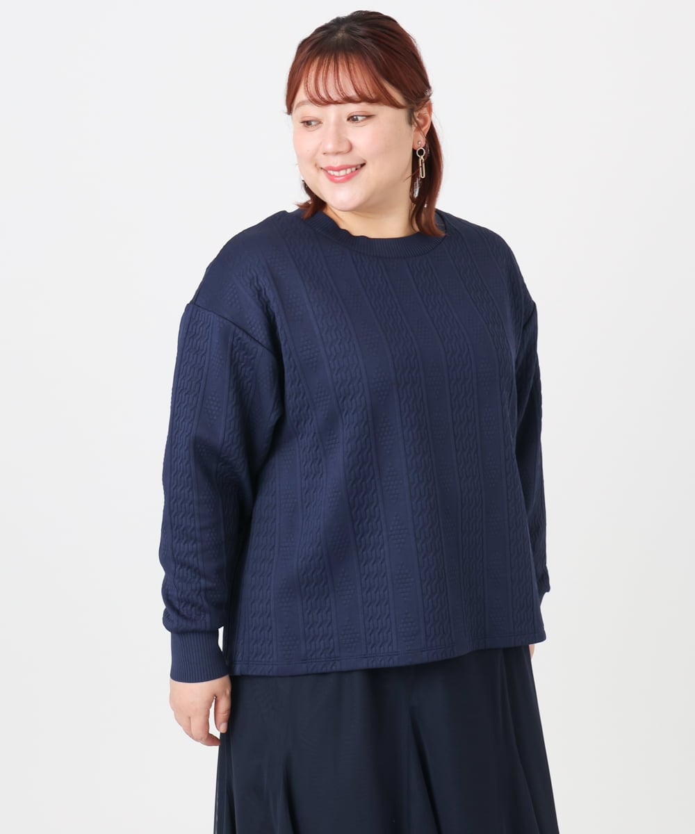 OLKAD27089 eur3(エウルキューブ) 【WEB先行販売】【大きいサイズ】フクレジャカードトップス ネイビー(57)