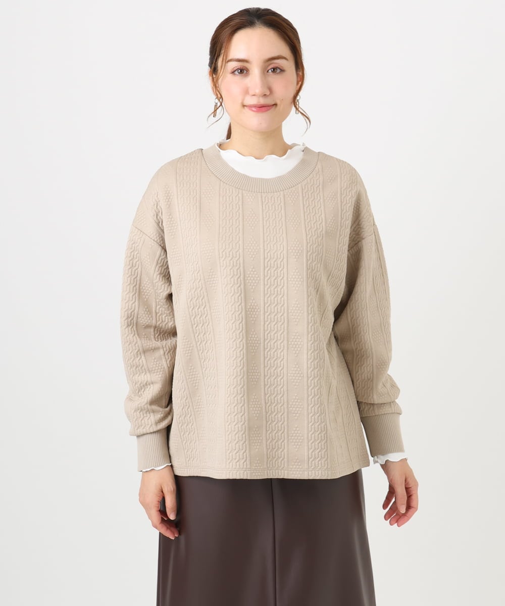 OLKAD27089 eur3(エウルキューブ) 【WEB先行販売】【大きいサイズ】フクレジャカードトップス ベージュ(82)