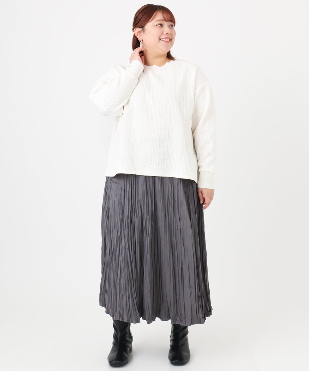 OLKAD27089 eur3(エウルキューブ) 【WEB先行販売】【大きいサイズ】フクレジャカードトップス ホワイト(90)