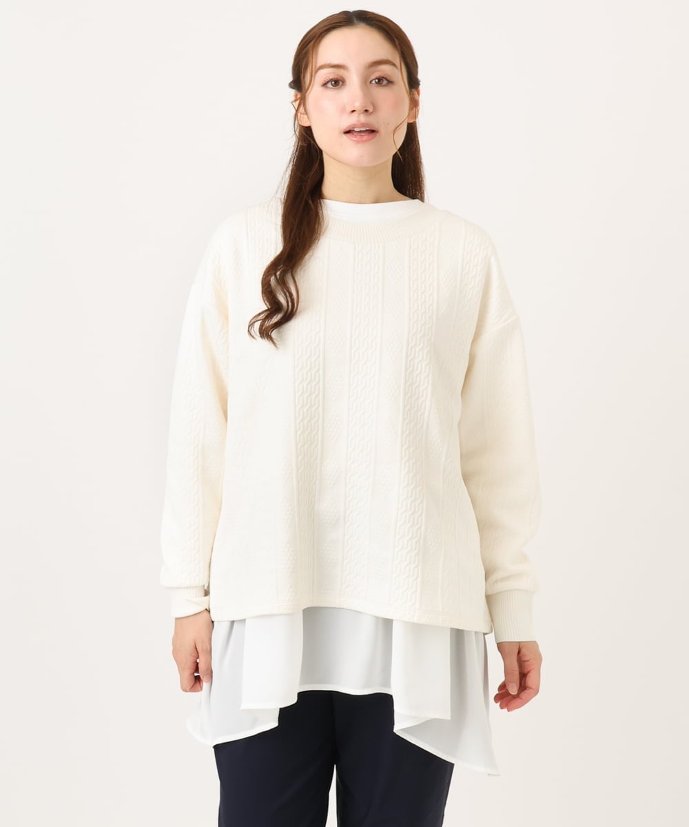 OLKAD27089 eur3(エウルキューブ) 【大きいサイズ】フクレジャカードトップス ホワイト(90)