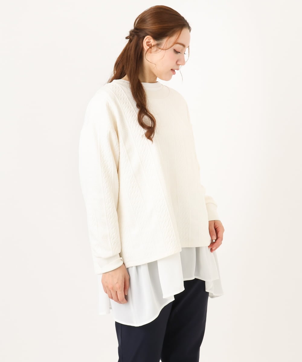 OLKAD27089 eur3(エウルキューブ) 【大きいサイズ】フクレジャカードトップス ホワイト(90)