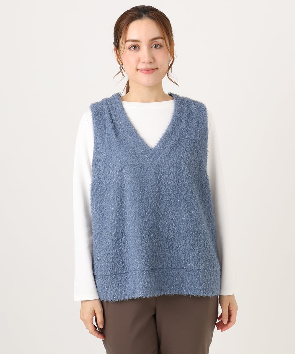 OLKAD35079 eur3(エウルキューブ) 【WEB先行販売】【大きいサイズ】2wayラメシャギーベスト ブルー(55)