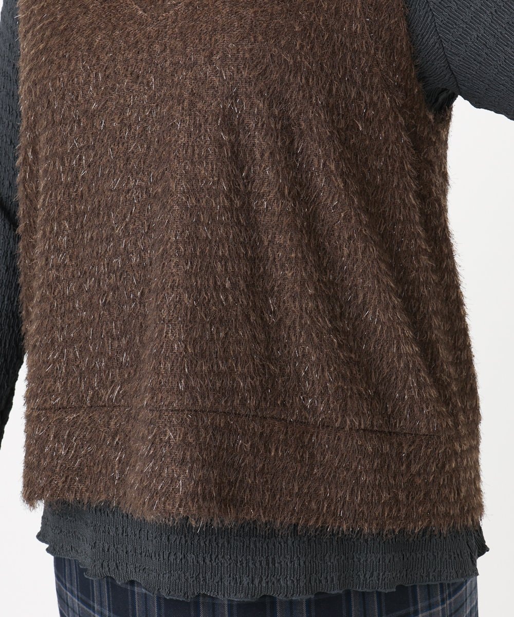 OLKAD35079 eur3(エウルキューブ) 【大きいサイズ】2wayラメシャギーベスト ダークブラウン(87)