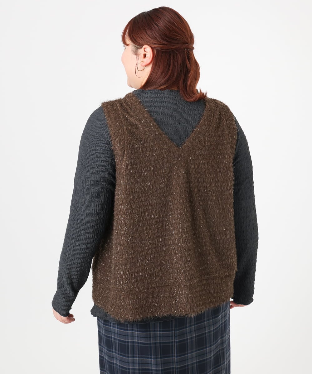 OLKAD35079 eur3(エウルキューブ) 【大きいサイズ】2wayラメシャギーベスト ダークブラウン(87)