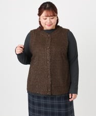 OLKAD35079 eur3(エウルキューブ) 【大きいサイズ】2wayラメシャギーベスト ダークブラウン(87)