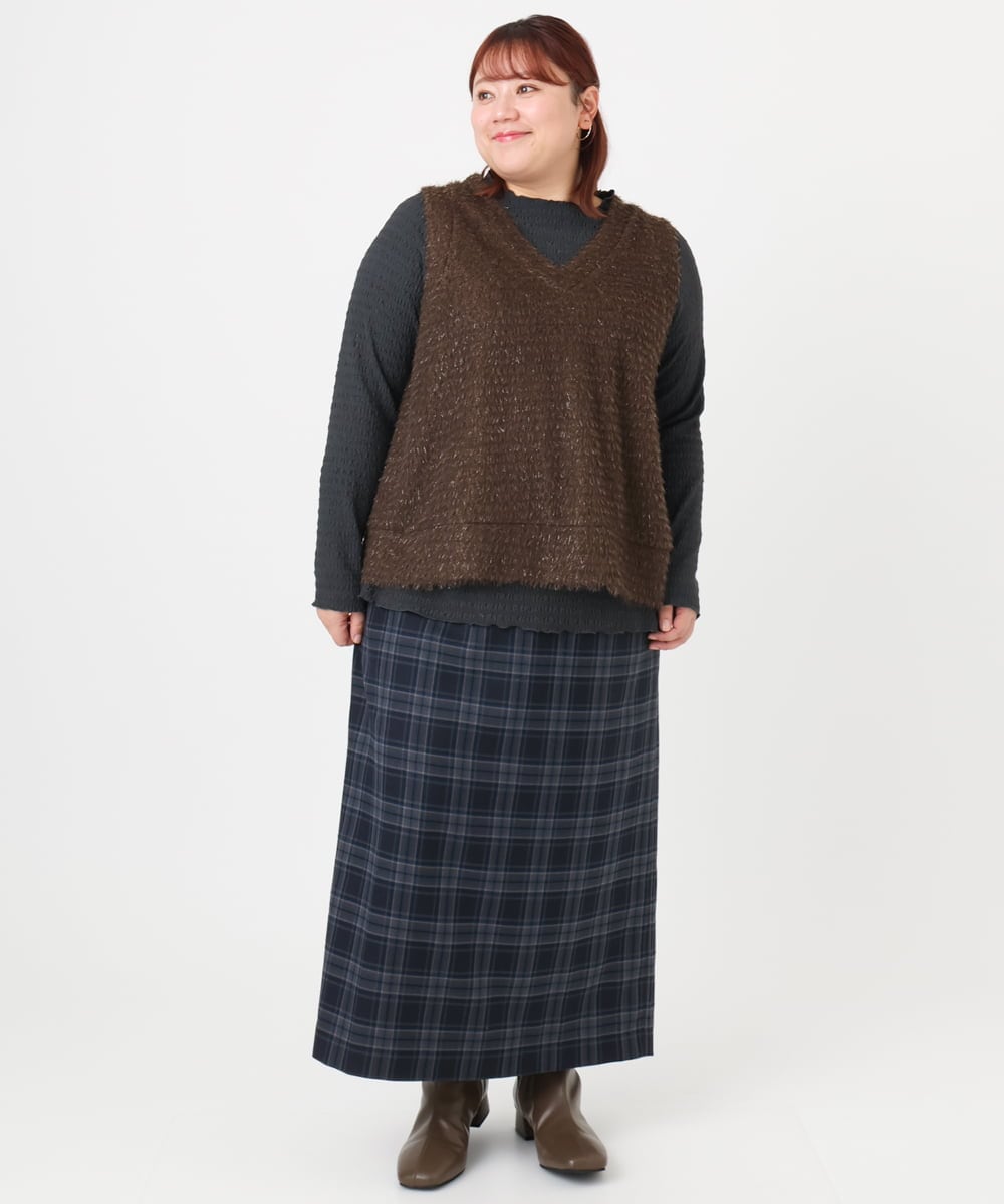OLKAD35079 eur3(エウルキューブ) 【大きいサイズ】2wayラメシャギーベスト ダークブラウン(87)