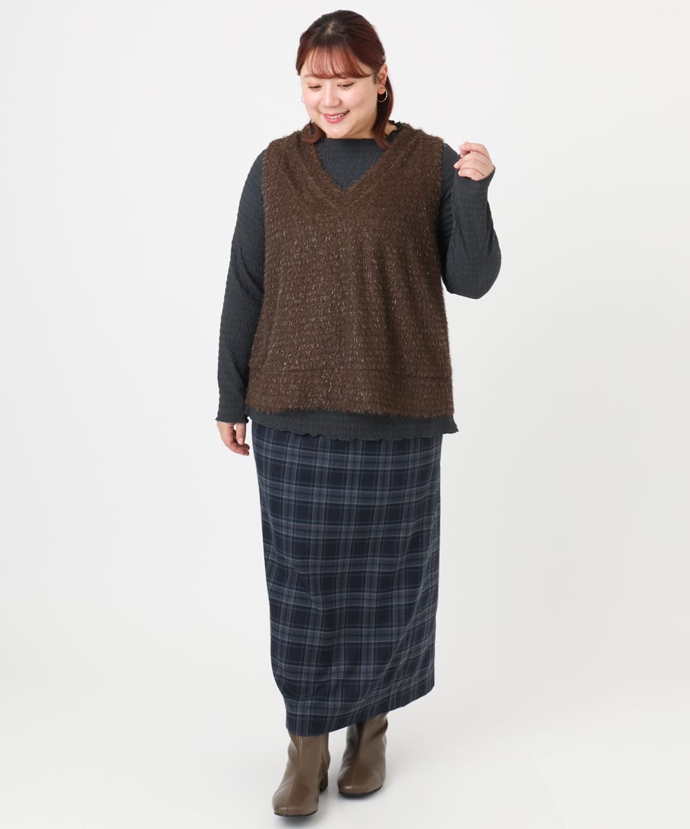 OLKAD35079 eur3(エウルキューブ) 【大きいサイズ】2wayラメシャギーベスト ダークブラウン(87)