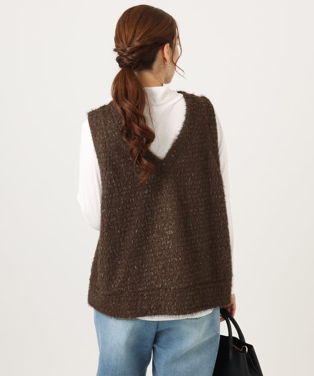 OLKAD35079 eur3(エウルキューブ) 【WEB先行販売】【大きいサイズ】2wayラメシャギーベスト ダークブラウン(87)