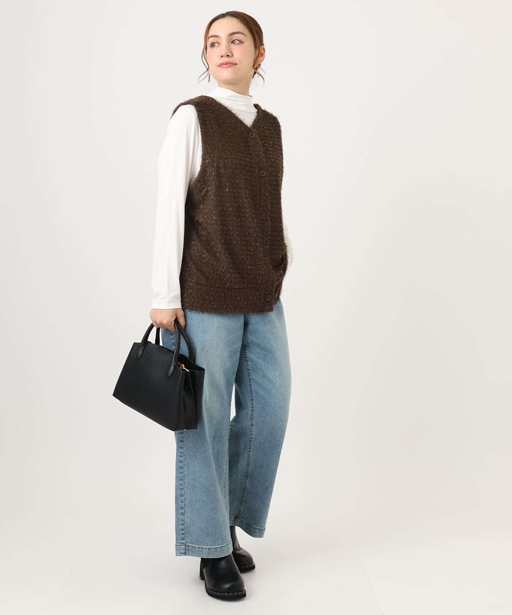 OLKAD35079 eur3(エウルキューブ) 【WEB先行販売】【大きいサイズ】2wayラメシャギーベスト ダークブラウン(87)