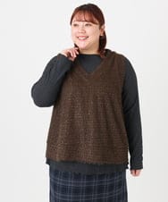 OLKAD35079 eur3(エウルキューブ) 【大きいサイズ】2wayラメシャギーベスト ダークブラウン(87)