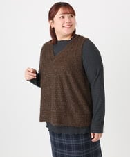 OLKAD35079 eur3(エウルキューブ) 【大きいサイズ】2wayラメシャギーベスト ダークブラウン(87)